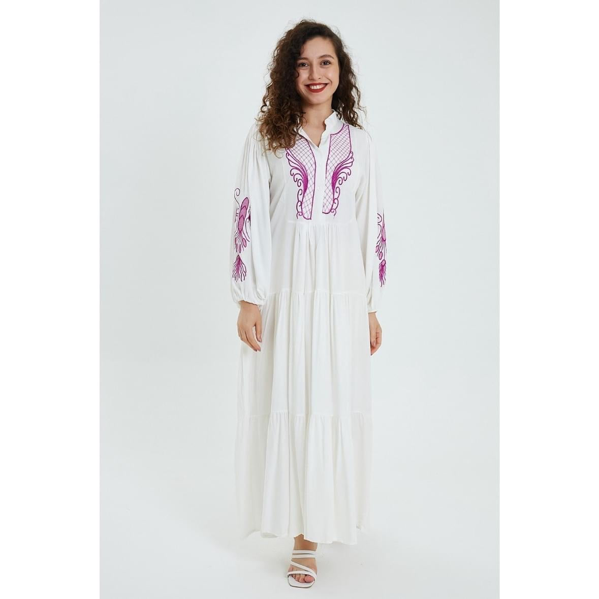 wing style embroidered dress
